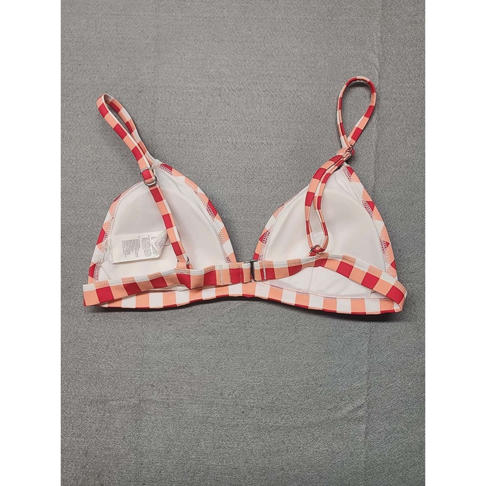 CUPSHE Red Orange Gingham Triangle Bikini Top XS Adjustable Straps Swimwear - Picture 2 of 3